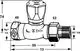 Durchgangsventil aus vernickeltem Rotguss mit einem Handrad zur Regulierung, hergestellt von IMI Hydronic Engineering. Maße und spezifische Bezeichnungen sind im Bild vermerkt.